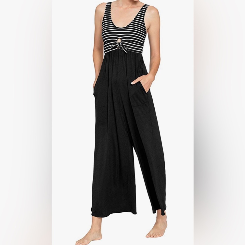 NWOT Robin Piccone size medium black and white striped jumpsuit